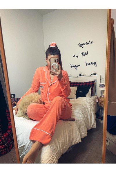 Serbella Mercan Rengi Zebra Nakışlı Pijama Takımı Xl