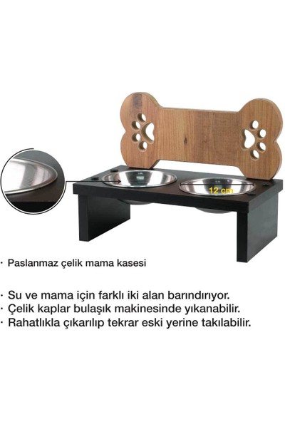 Odun Concept Küçük ve Orta Irk Köpek Mama ve Su Kabı - 2'li Kemik