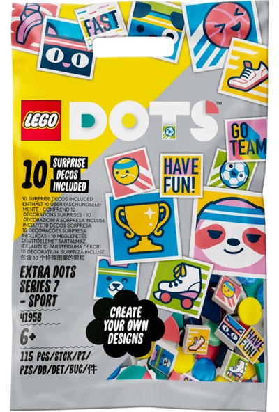 LEGO® Dots Ekstra Dots Seri 7 – Spor 41958 - 6 Yaş ve Üzeri Çocukların El Sanatlarını Kişiselleştirmesi Için Aksesuarlar Içeren Kendin Yap Süsleme Seti (115 Parça)