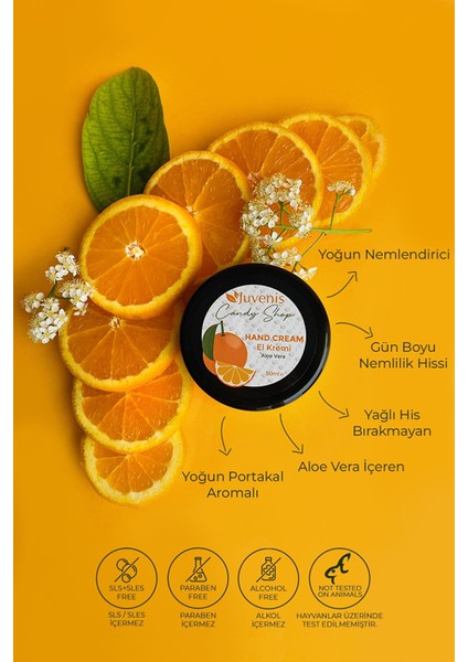 Yoğun Nemlendirici Pürüzsüz Cilt Yatıştırıcı Allantoin ve Aloeveralı Portakal Aromalı El Kremi 50ML