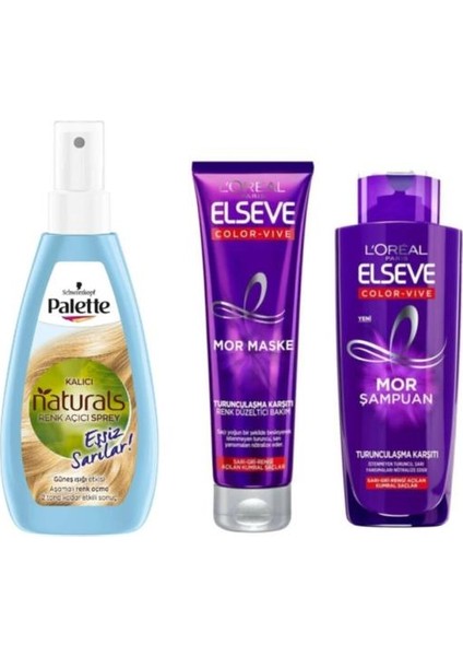 Palette Renk Açıcı Sprey 150ML+ Elseve Mor Şampuan 200ML+MASKE 150ML