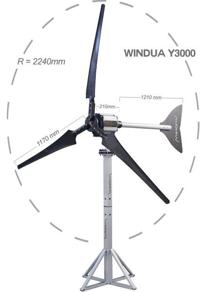 Y3000 (3 Kw) Yatay Eksenli Rüzgar Türbini (Montaj Direği Dahil)