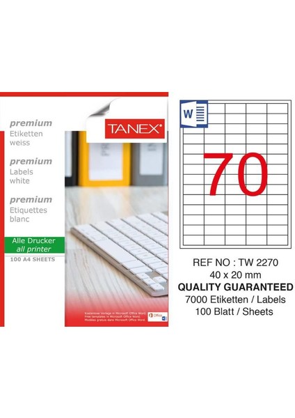 Tanex Lazer Etiket 100 Yp 7000 Li 20X40 Laser-Copy-Inkjet TW-2270