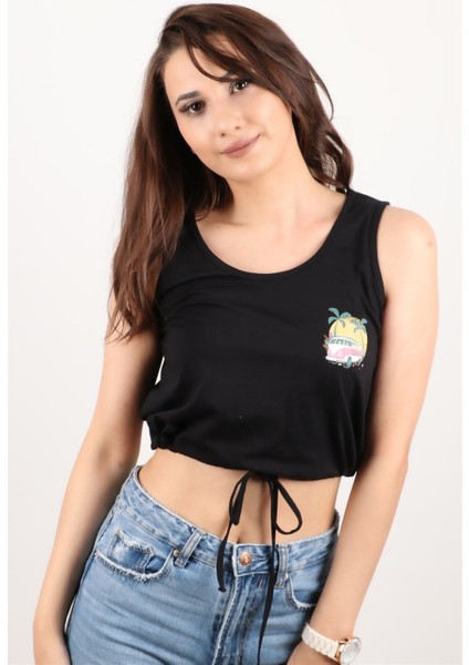 Kadın Kolsuz Crop Bluz