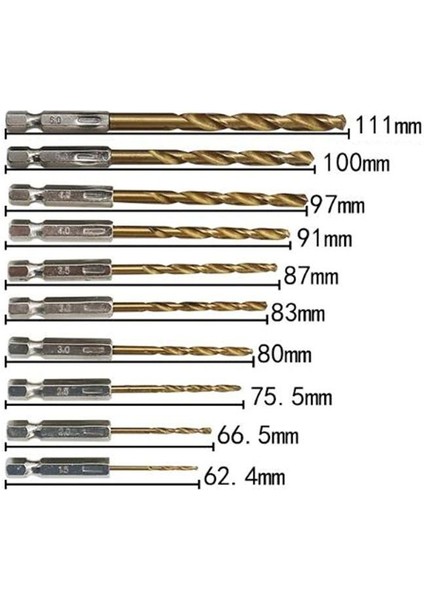 Hss Çelik Titanyum Kaplı Matkap Ucu Seti 10 Parça Altıgen Saplı 1/4 Hex Ahşap Metal Uç Takımı