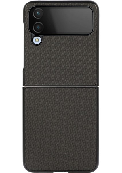 Samsung Galaxy Z Flip4 Siyah Için Karbon Fiber Doku Kılıfı
