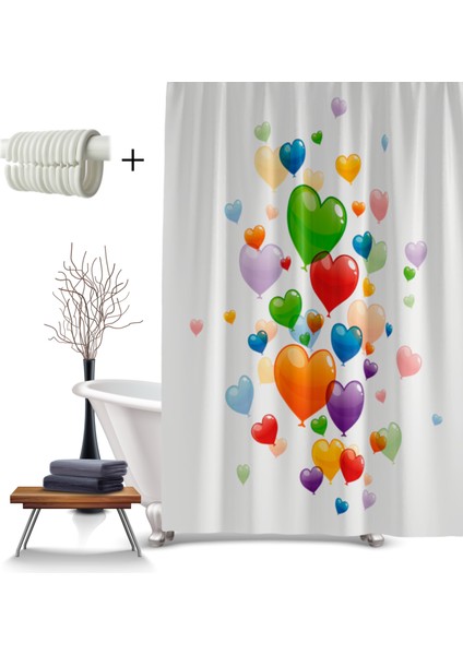 Renkli Balon Desenli Banyo Perdesi-Baskılı Banyo Duş Perdesi, 180x200cm Tek Kanat Küvet Perdesi modelleri