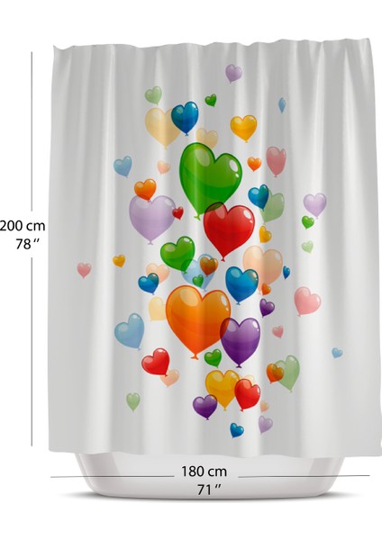 Renkli Balon Desenli Banyo Perdesi-Baskılı Banyo Duş Perdesi, 180x200cm Tek Kanat Küvet Perdesi fırsatları