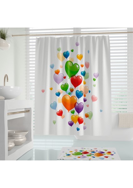 Renkli Balon Desenli Banyo Perdesi-Baskılı Banyo Duş Perdesi, 180x200cm Tek Kanat Küvet Perdesi indirimleri