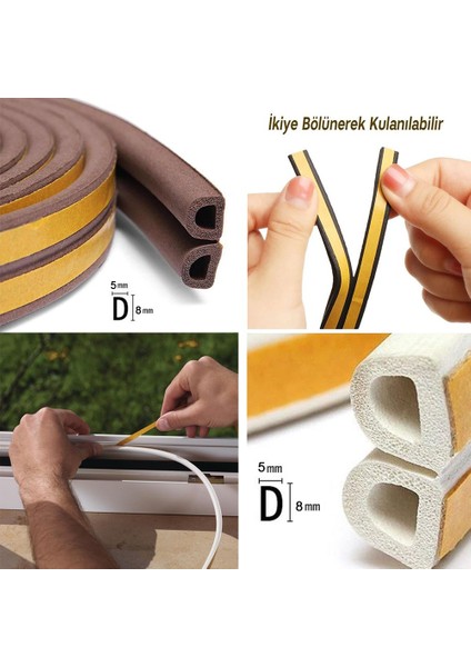 Kapı Pencere Kauçuk Izolasyon Bandı Fitili Yapışkanlı 1 x 2=2 Metre