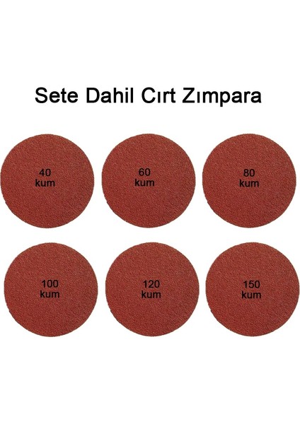 Cırt Zımpara Seti + Matkap Disk Aparatı 180 mm 8 Parça Set