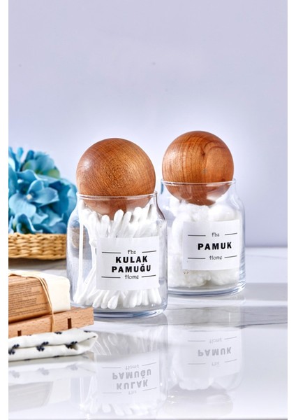 Cam Dekoratif Top Kapaklı Kulak Pamuğu ve Pamuk Kavanozu 300 ml