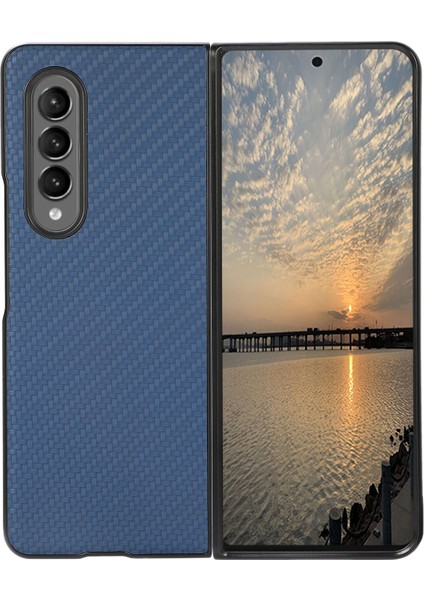 Samsung Galaxy Z Fold4 Mavi Için Karbon Fiber Doku Telefon Kasası (Yurt Dışından)