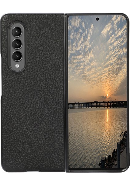 Samsung Galaxy Z Fold4 Siyah Için Lychee Doku Telefon Kılıfı (Yurt Dışından)