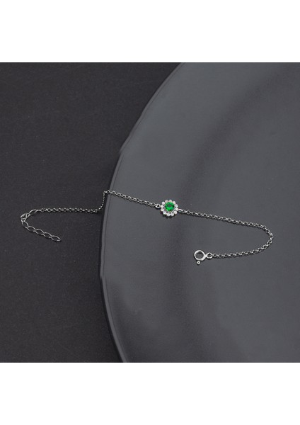 925 Ayar Gümüş Zümrüt Papatya Model Bileklik