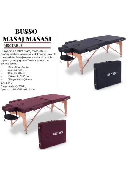 Msgtable Busso Masaj Masası Bordo