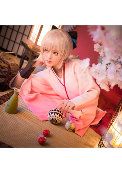 Kadın Cosplay Souji Okita Peruk - Pembe (Yurt Dışından)