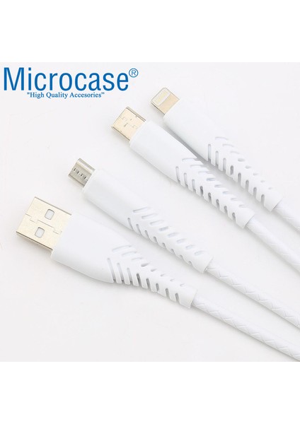 3in1 Lightning Type C Micro USB Şarj ve Data Kablosu Kaymaz Materyal 120 cm - AL2891 Beyaz