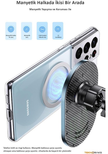 US-CD170 15W 2in1 Typec Magsefe, iPhone Uyumlu Manyetik Kablosuz Şarj ve Araç Içi Telefon Tutucu modelleri