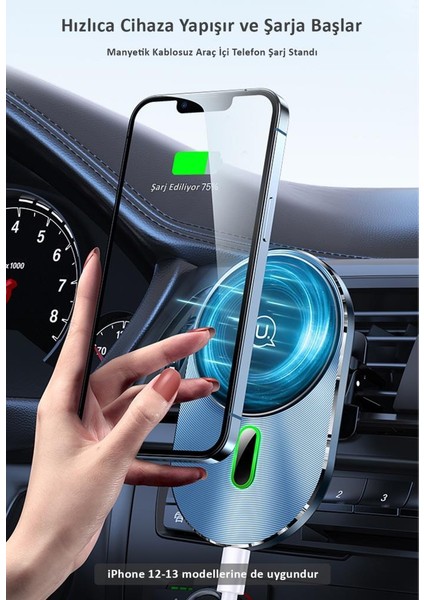 US-CD170 15W 2in1 Typec Magsefe, iPhone Uyumlu Manyetik Kablosuz Şarj ve Araç Içi Telefon Tutucu indirimleri