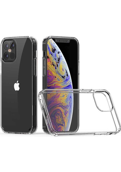 Apple iPhone 12 Pro Uyumlu Kılıf Sert Şeffaf Güçlendirilmiş Kapak Transparent Hard Cover Case