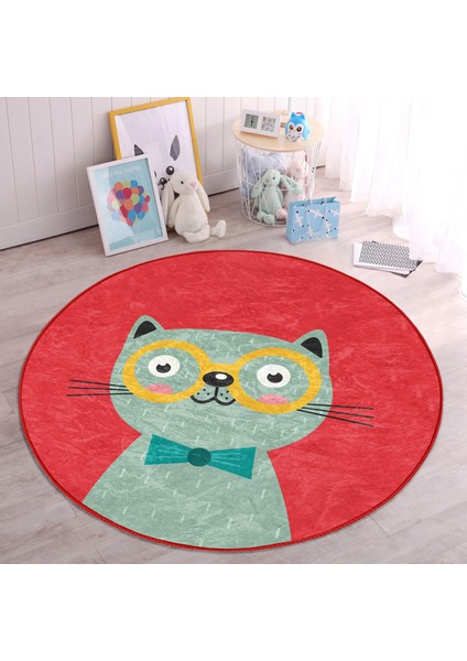 Renkli Kedi Çocuk & Genç Odası Makinede Yıkanabilir Kaymaz Tabanlı Yuvarlak Çocuk Halısı modelleri