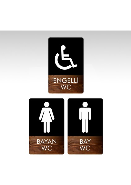 Wc Tuvalet Kapı Uyarı Yönlendirme Levhası 3'lü Bay Bayan Engelli Set