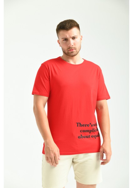 Kırmızı Baskılı Regular Fit T-Shirt