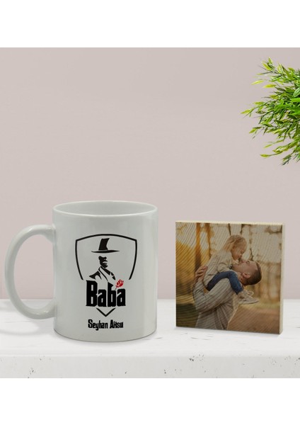 Kişiye Özel Baba Godfather Tasarımlı Beyaz Kupa Bardak ve Ahşap Bardak Altlığı Hediye Seti - Model 15 fiyatları