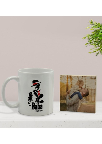 Kişiye Özel Baba Godfather Tasarımlı Beyaz Kupa Bardak ve Ahşap Bardak Altlığı Hediye Seti - Model 18 fiyatları