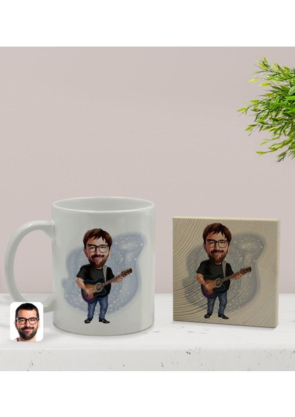 Kişiye Özel Baba Karikatürlü Beyaz Kupa Bardak ve Ahşap Bardak Altlığı Hediye Seti - Model 4 fiyatları