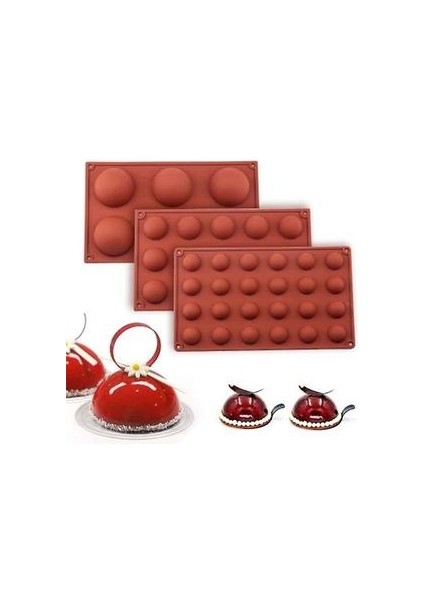 Çikolata Silikon Kalıpları 3 Adet / Takım Yarımküre Şekli 6/15/24 Delik Gıda Sınıfı Pişirme Aksesuarları Şeker Kalıp Bakeware Mutfak Gadg (Yurt Dışından)