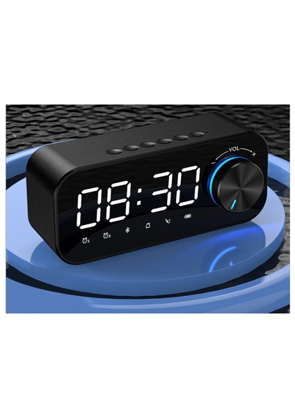 LED Bluetooth Hoparlör Fm Radyo Çalar Saat Kablosuz Müzik Boombox Subwoofer Aux USB Hoparlörler Taşınabilir Hoparlörler (Siyah) (Yurt Dışından)