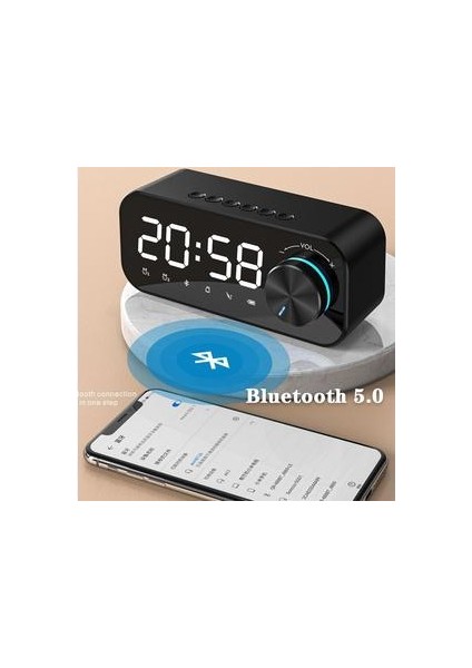 LED Bluetooth Hoparlör Fm Radyo Çalar Saat Kablosuz Müzik Boombox Subwoofer Aux USB Hoparlörler Taşınabilir Hoparlörler (Siyah) (Yurt Dışından) fırsatları