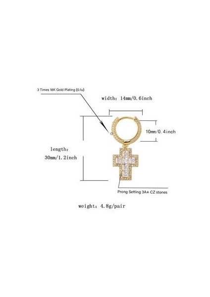 Buzlu Baget Zirkon Çapraz Damla Dangle Huggie Menteşeli Saplama Küpe Hip Hop Kaya Takı Erkek Kadın | Saplama Küpe (Altın) (Yurt Dışından) modelleri
