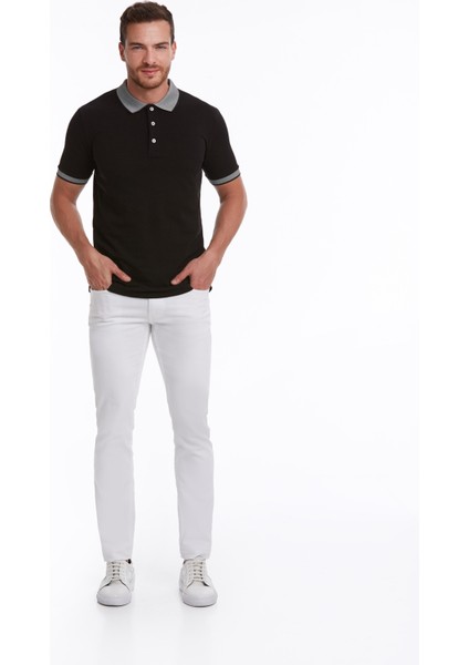 Erkek Siyah %100 Pamuk Regular Fit Polo Yaka Tişört fırsatları