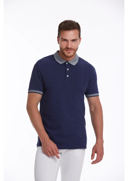 Erkek Lacivert %100 Pamuk Regular Fit Polo Yaka Tişört