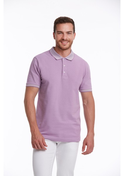 Erkek Lila %100 Pamuk Regular Fit Polo Yaka Tişört
