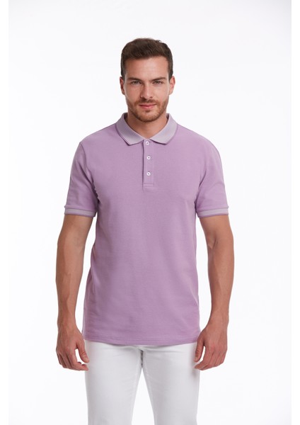 Erkek Lila %100 Pamuk Regular Fit Polo Yaka Tişört