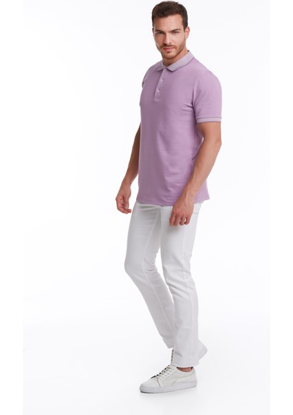 Erkek Lila %100 Pamuk Regular Fit Polo Yaka Tişört
