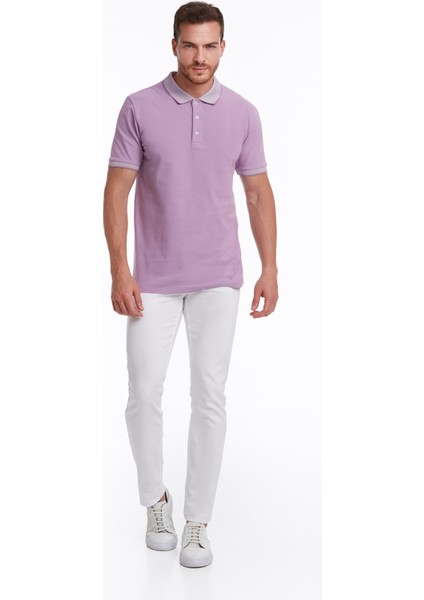 Erkek Lila %100 Pamuk Regular Fit Polo Yaka Tişört