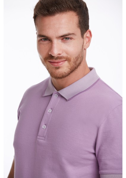 Erkek Lila %100 Pamuk Regular Fit Polo Yaka Tişört