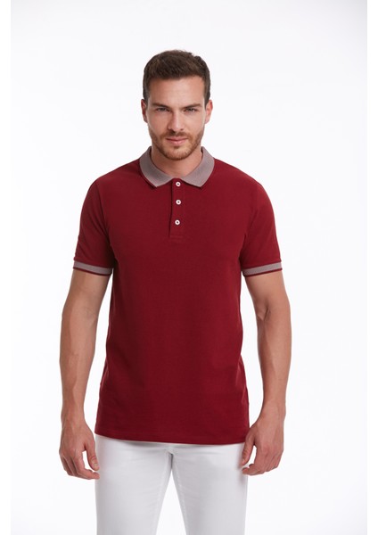 Erkek Bordo %100 Pamuk Regular Fit Polo Yaka Tişört