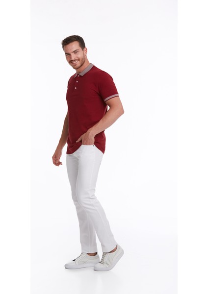 Erkek Bordo %100 Pamuk Regular Fit Polo Yaka Tişört