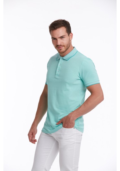 Erkek Mint %100 Pamuk Regular Fit Polo Yaka Tişört