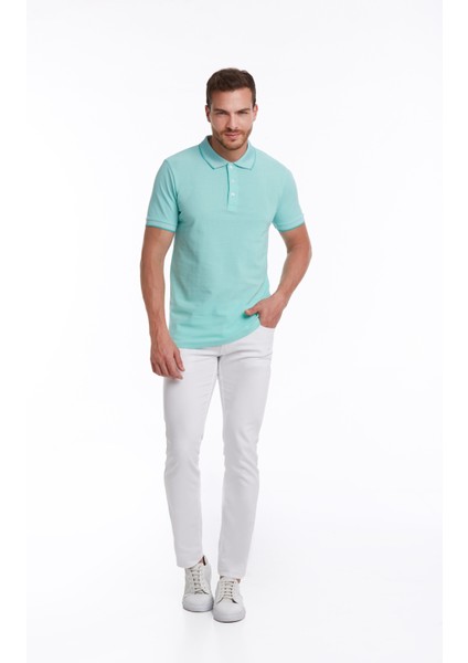 Erkek Mint %100 Pamuk Regular Fit Polo Yaka Tişört