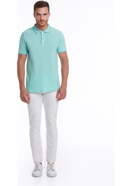 Erkek Mint %100 Pamuk Regular Fit Polo Yaka Tişört