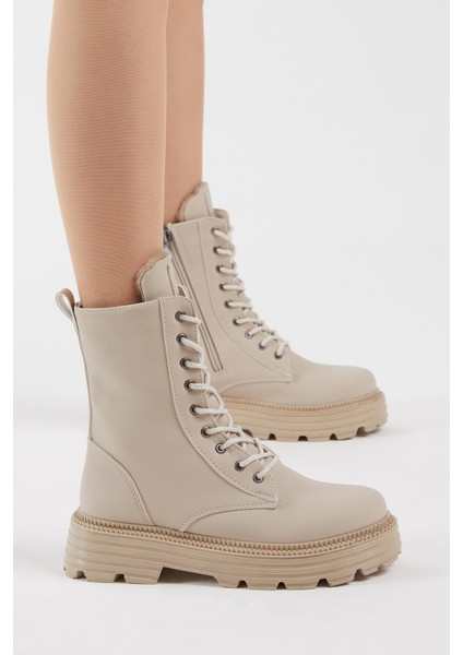 Kadın Krem Cilt Rahat Kalıp Bağcıklı Uzun Bot fiyatları