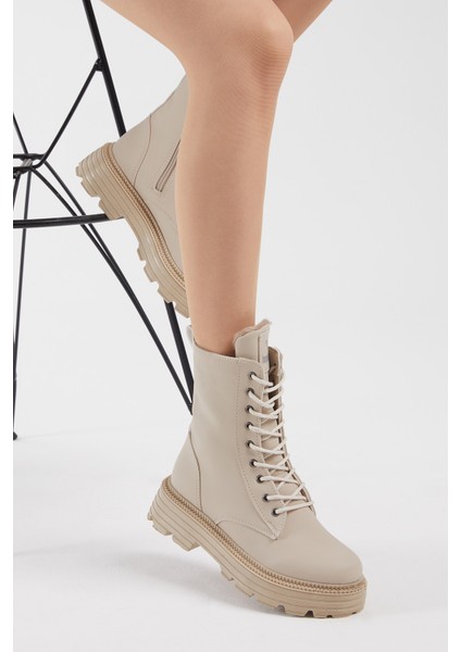 Kadın Krem Cilt Rahat Kalıp Bağcıklı Uzun Bot fırsatları