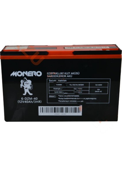 12V-40 Amper [dar] [267*78*170 Mm] E-Bıke Akü - Monero